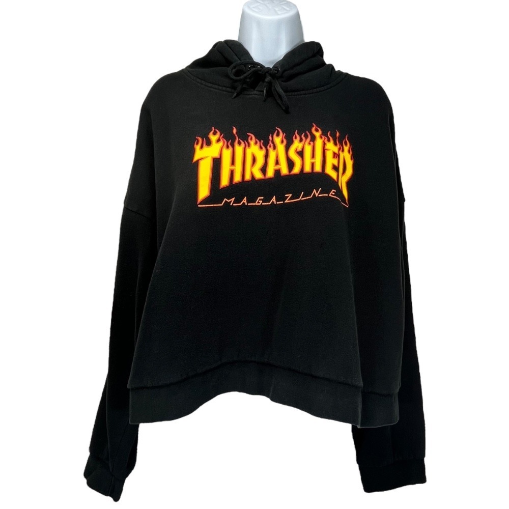 Thrasher Large Cropped Pullover Hoodie Sweatshirt Well-Loved, Shows Wear